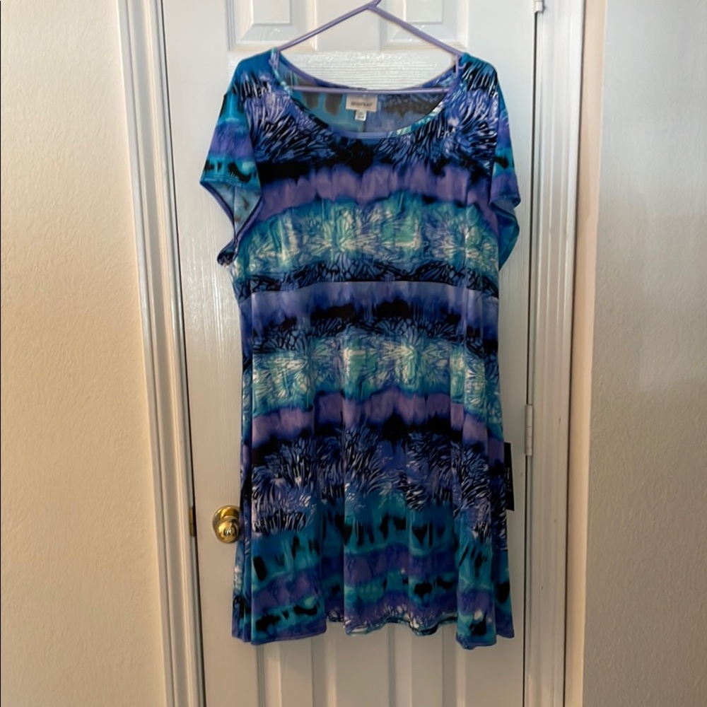 Avenue Blue and Green Flutter Sleeve Mini Sundress